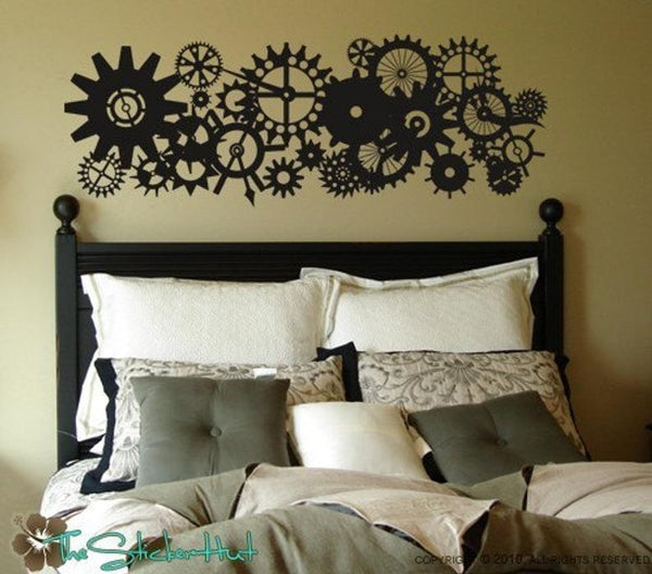 Blades Gears Clock Parts Steam Punk Style - Vinyl Lettering - Removeable - Home Decor - Bedroom - Vinyl Wall Stickers Decals Graphics 919