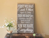 First We Had Each Other Then We Had You Now We Have Everything Wood Sign - S270